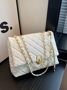 Urban Quilted Chain Crossbody Bag For Women Rhombic Pattern PU Leather Shoulder Bag With Metal Lock Square Flap Bag
