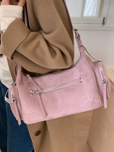 Sac Bandoulière Décontracté Pour Femmes En Cuir PU Givré Couleur Unie Avec Plusieurs Poches Zippées Sac à Main Grande Capacité