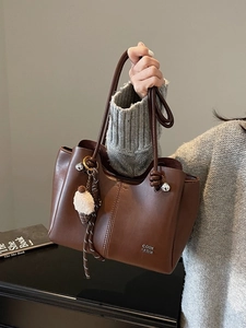 Women PU Leather Tote Bag Large Capacity Fashion Shoulder Bag Underarm Bag With Ice Cream Plush Charm Casual Daily Commuter Handbag