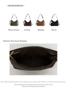 Detail view of the spacious inner compartment and four available colors of this baguette bag