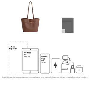Spacious tote bag capacity detail showing iPad Pro, smartphone, and daily essentials