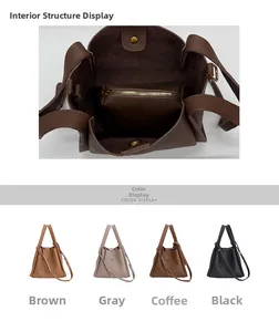 Detail of interior zipper pocket and color selection in brown gray coffee and black
