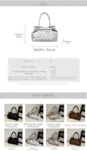 Detailed size specifications and material chart for the vintage large capacity tote bag