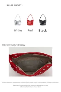 Detailed interior of polka dot nylon bags showing smooth zipper and spacious lining