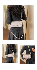 Litchi texture crossbody bag in beige leather showing strap details and back view