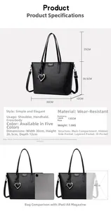 Vertical layout showing black tote bag dimensions 30x26.5x12cm and interior structure