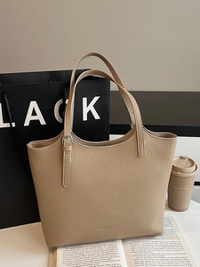 Chic beige lychee leather tote bag with large capacity and Fashion & Bags text on the front