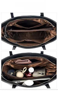 Detailed internal display showing multi-layer compartments and large capacity of tote bag