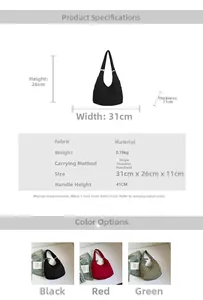 Spécifications de taille pour sac cabas matelassé avec options de couleur et mesures