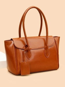 Women Vintage PU Leather Large Capacity Tote Bag Glossy Finish Shoulder Bag Fashion Elegant Underarm Bag For Daily Commute