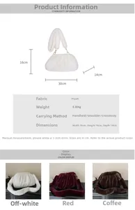 Detailed dimension guide and color options for the plush pleated dumpling cloud bag