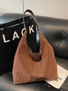 Sac fourre-tout vintage en daim à imprimé léopard avec grande capacité et bandoulière