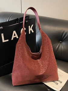 Sac hobo rétro à imprimé léopard brun-rouge avec grande capacité et bandoulière
