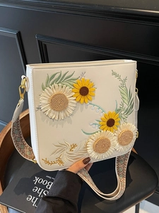 Women Fashion PU Leather Floral Embroidery Crossbody Bag With Ethnic Wide Strap Large Capacity Elegant Shoulder Bag