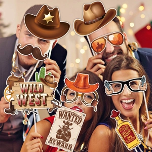 Western cowboy party photo booth props kit with hat, sunglasses and funny signs