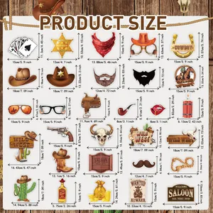 Western cowboy party photo booth props collection with detailed size measurements