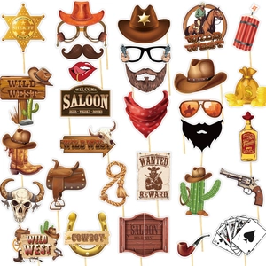Western Cowboy Party Photo Booth Props Wild West Theme Cardboard Props For Birthday Celebration Decoration Accessories Masks