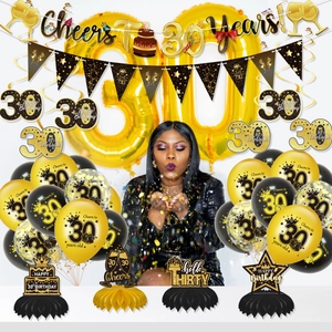 30. Geburtstag Party Set mit schwarz goldener Girlande und Tischdekoration Set