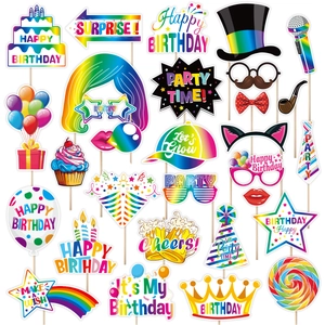 Accessori per Cabina Fotografica di Compleanno Arcobaleno Maschera di Carta Occhiali Torta per Decorazione dell'Atmosfera Festa
