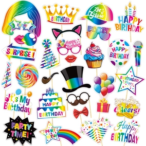 Set da 20 pezzi di accessori per foto di compleanno arcobaleno neon con occhiali e torte