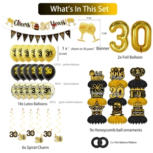 30. Geburtstag Deko Set mit Cheers to 30 Years Banner und goldenen Zahl 30 Ballons