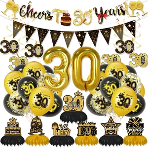 Schwarz Gold Geburtstag Party Dekorationen Für 30 40 50 Cheers To Years Banner Latex Folienballons Waben Mittelstücke