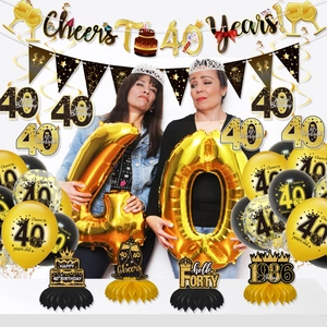 Detail zum 40. Geburtstag Set mit Cheers-Banner und goldenen Zahlen-Luftballons