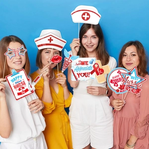 Nurse Appreciation Day party photo props set with medical themed signs and cards