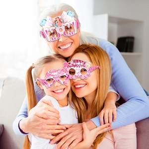 Pink and white Happy Mother's Day MOM paper party glasses for family photo props