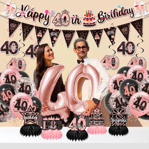 Decorazioni 40 compleanno rosa e nero con palloncini numerici e centrotavola vintage