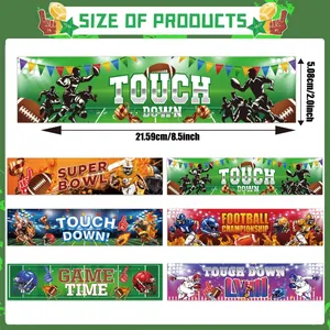 Rugby themed water bottle stickers size chart set with 8.5x2 inch Super Bowl party labels