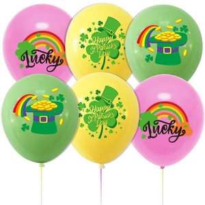 St. Patrick's Day lucky clover balloons in pink, yellow, and green party set