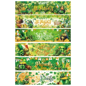St. Patrick's Day water bottle stickers featuring lucky leprechaun and green clover designs
