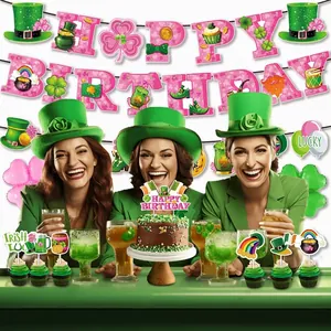 St. Patrick's Day party decorations set with clover balloons and birthday banner