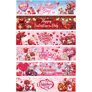Sechser-Set Happy Valentine's Day Banner mit roten Herzen und festlichen Mustern