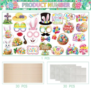 30er-Set Oster-Fotorequisiten mit bunten Hasen, Eiern und Stöcken für Partys