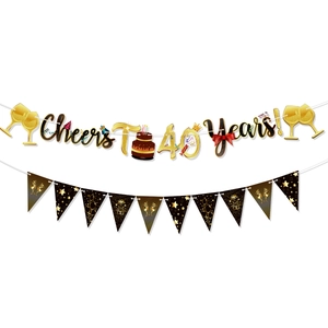 Detail zum 40. Geburtstag Banner-Set mit Cheers to 40 Years und schwarzen Goldflaggen