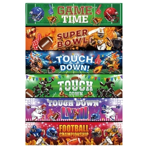 Pack of 6 American football party water bottle labels with Super Bowl theme and athletes