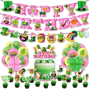 St. Patrick's Day party decoration set with Lucky banner, balloons and cake toppers