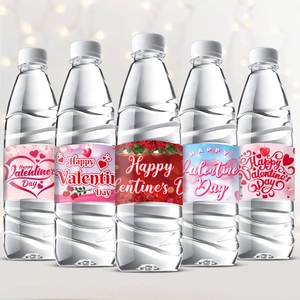Fünf Arten festlicher Happy Valentine's Day Wasserflaschen-Etiketten mit roten Herzen