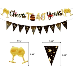 Detail von Cheers To 40 Years schwarz-goldene Geburtstagsbanner mit Wimpeln
