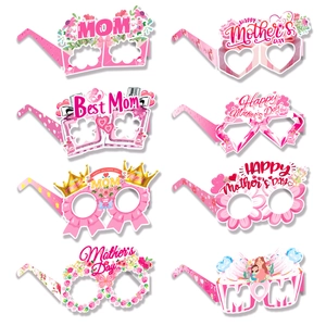 Festive Mother's Day Party Glasses White Cardboard Photo Booth Props Happy Mother's Day Floral Heart Design Eyewear For Women Celebration
