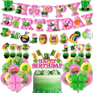 St Patrick's Day Birthday Party Decoration Set Happy Birthday Banner Printed Latex Balloons Cake Toppers Irish Lucky Party Supplies