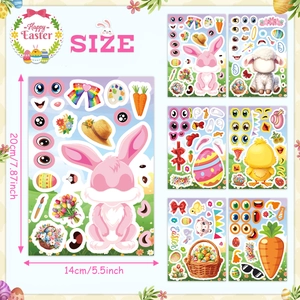 Happy Easter DIY cartoon stickers set with rabbits, eggs and chicks, 20x14cm size guide