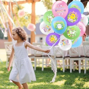 Colorful Happy Easter latex balloons with bunny and egg prints for outdoor party decoration