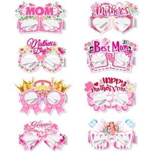 Set of 8 Mother's Day party eyewear photo props with pink floral and crown designs