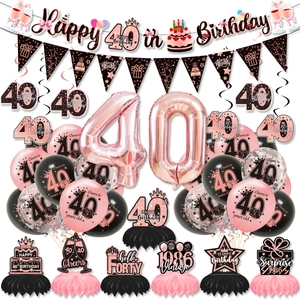 Dettagli del set decorativo per 40 compleanno rosa e oro rosa con palloncini