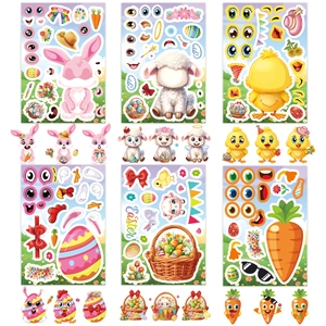 Easter DIY sticker set featuring cartoon rabbits, eggs and chicks for party decoration