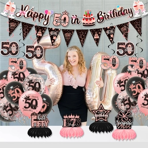 Kit decorazioni 50° compleanno con palloncini oro rosa e striscioni vintage 1976