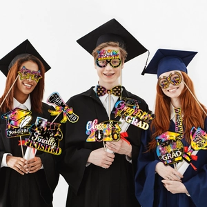 2026 graduation party photo booth props with colorful signs and creative eyewear